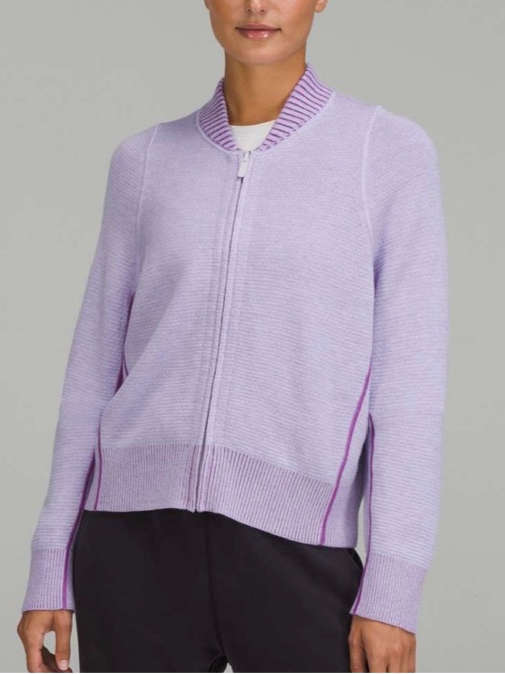 Lululemon Wool Reversible Double-Knit Zip-Up Sweater Jacket in Lavender Magenta